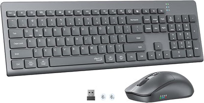 MEETION Wireless Keyboard and Mouse, Silent Bluetooth Keyboard Mouse Set, 2.4G/Bluetooth Full-Sized Computer Keyboard, Gray
