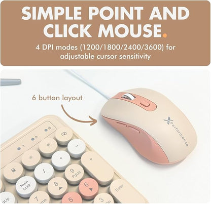 X9 Wired Keyboard and Mouse Combo with Phone/Tablet Holder - Full-Sized 109 Keys Pastel Keyboard and Adjustable DPI, Backlit Keyboard and Mouse for PC, Windows, MAC, Desktop, Laptop - Brown