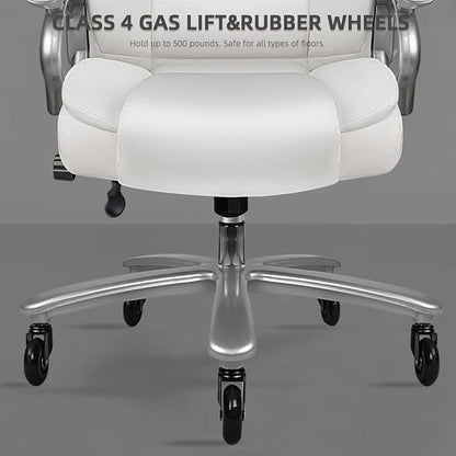VITESSE 500lbs Heavy Duty Office Chair for Low Back Pain Relief, Big and Tall Office Chair with Ergonomic Lumbar Support, High Back Executive Chair with Quiet Rubber Wheel（White）