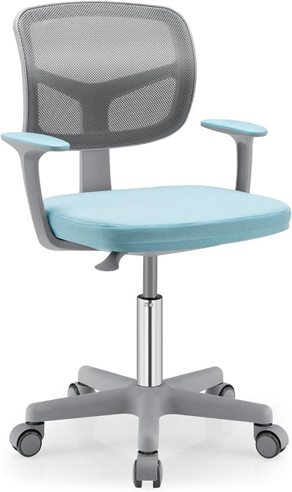 Giantex Kids Desk Chair, Ergonomic Adjustable Teen Task Chair w/Y-Shaped Lumbar Support, Armrest & Universal Wheels, Mesh Kid Office Chair for Sturdy, Kids Computer Chair for Boys & Girls 4-12, Blue
