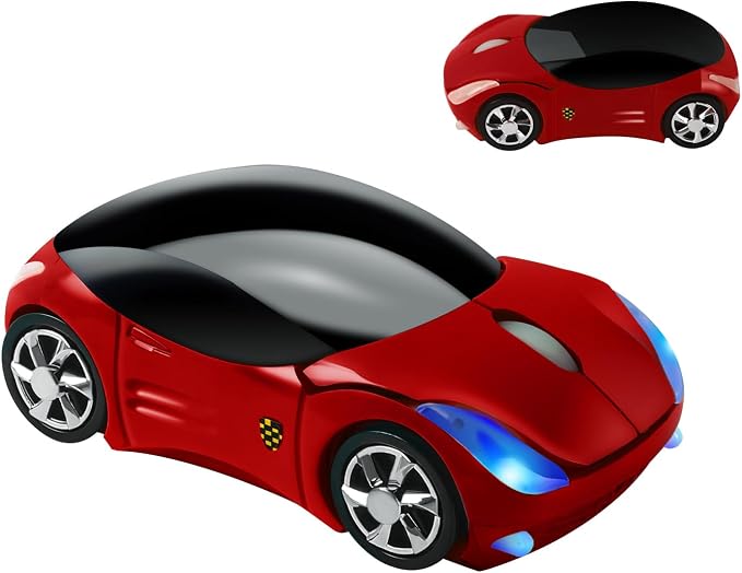 SHARE SUNSHINE Colorful 3D Sport Car Shape Mouse 2.4GHz Wireless Mouse 1600DPI 3 Buttons Optical Ergonomic Gaming Mice with USB Receiver for PC Laptop Computer (Red)