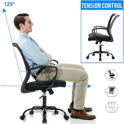 BestOffice Office Chair Ergonomic Desk Chair Mesh Computer Chair with Lumbar Support Armrest Mid Back Rolling Swivel Adjustable Task Chair for Women Adults, Black