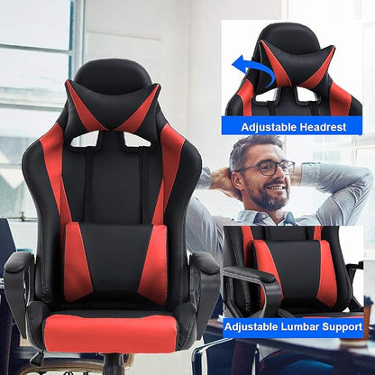 BestOffice High-Back Gaming Office Chair Racing Style Computer Desk Chair Ergonomic Executive Swivel Rolling Chair with Lumbar Support for Women, Men(Red)