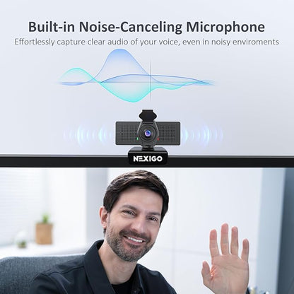 NexiGo N60 Pro (Gen 2) 1080P Webcam with Distortion-Free Lens, USB A to Type-C Data Cable, Noise Reduction Mic & Privacy Cover, for Zoom/Skype/Teams/Webex, Laptop MAC PC Desktop