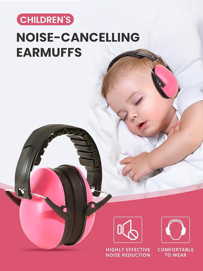 Small Size Hearing Protection Ear Muffs, Adjustable Noise Reduction Headphones for Study, Sleeping, and Travel, Pink