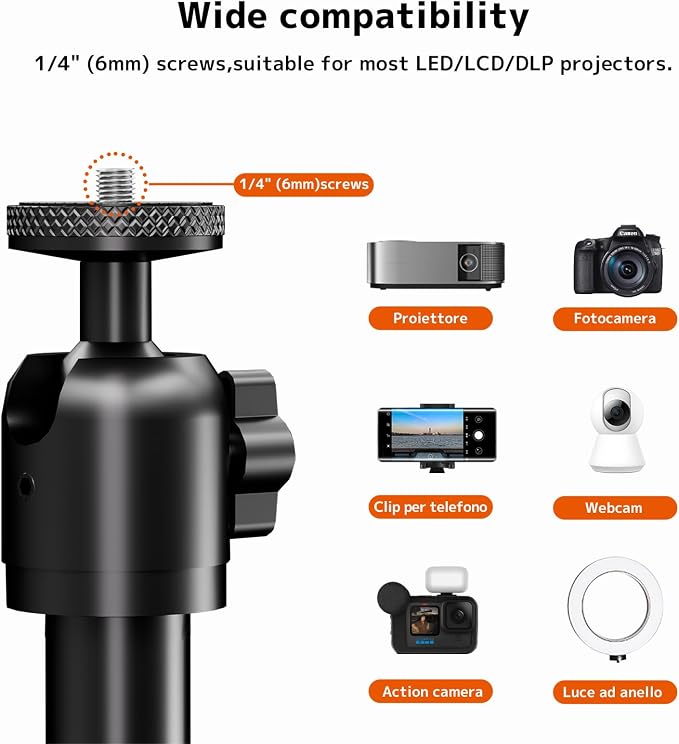 PUTORSEN Universal Projector Stand – Height Adjustable & 360° Rotatable Mount with 1/4" Screw, Compatible with Projectors, Cameras, Webcams for Home, Office, and Outdoor Use