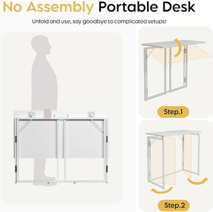 alawooder Folding Desk - 39.4” Wood Top Foldable Desk for Small Spaces | No Assembly Required Compact Desk for Home Office, Writing, and Study