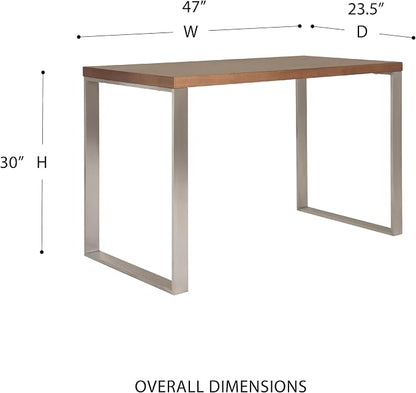 Euro Style Dillon 47" Home Office Writing Gaming Desk | Modern Industrial with Warm Wood | Lacquer Finished Wood | Professional-Grade Construction for Daily Use | Walnut, Brushed Stainless Legs
