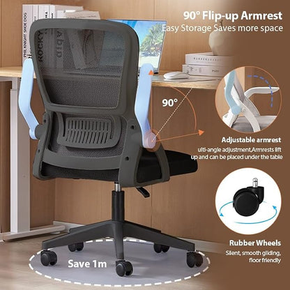 Office Chair, Ergonomic Desk Chair Breathable Mesh Chair Swivel Chair with Flip-Up Arms and Lumbar Support Computer Chair for Home Office