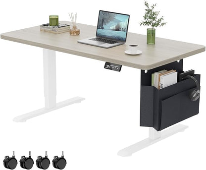 Coffee Table, Height Adjustable Electric Coffee Table with Storage Bag Lift Tabletop Dining Table Office Table with Lockable Wheels for Living Room (Grey Oak Look, 48 x 24 Inches)