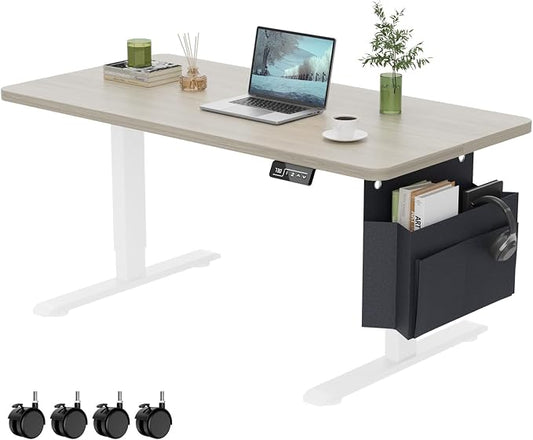 Coffee Table, Height Adjustable Electric Coffee Table with Storage Bag Lift Tabletop Dining Table Office Table with Lockable Wheels for Living Room (Grey Oak Look, 48 x 24 Inches)
