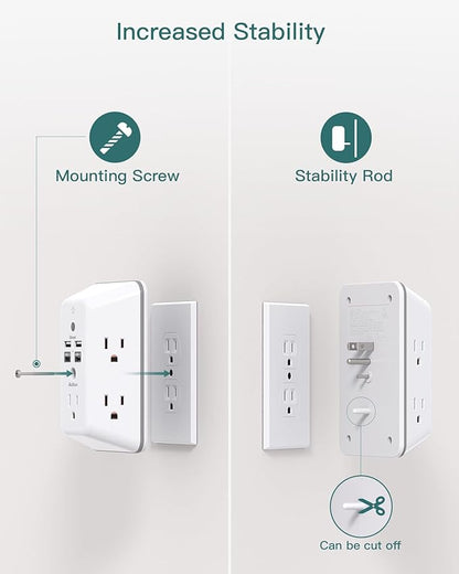 Addtam Surge Protector Outlet Extender, Plug Extension Outlet with Night Light, 5-Outlet Splitter and 4 USB Ports(2 USB C), Multi Plug Wall Outlet for Home Office Dorm Room Essentials