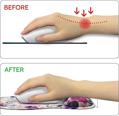 Flower Mouse Pad with Wrist Rest Ergonomic Mousepad Middle Concave Office | Wrist Support for Women, Desk Accessories, Gaming, Work, Home, Non-Slip PU Base, for Wireless Mouse Computer Laptop