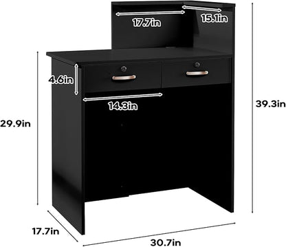 Small Reception Desk with Counter,Front Desk with Two Lockable Drawers,Cable Management Holes,Counter Table for Salon Lobby Office Home (Black, 17.7" D x 30.7" W x 39.3" H)