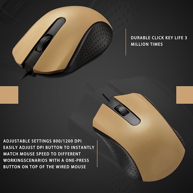 Bonuci 30 Pack USB Wired Mouse 3 Button Corded Computer Mice Bulk USB Mouse for PC Desktop, Laptop, Office, School, Classroom Use(Gold)