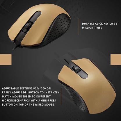 Bonuci 30 Pack USB Wired Mouse 3 Button Corded Computer Mice Bulk USB Mouse for PC Desktop, Laptop, Office, School, Classroom Use(Gold)