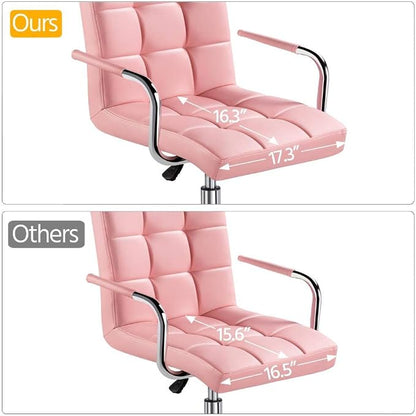 Topeakmart Office Chair Height Adjustable Mid Back PU Leather 360° Swivel Large Seat Stylish Office Chair Pink