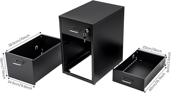 3-Drawer File Cabinet with Lock, Metal Mobile Filing Cabinet Vertical Storage Under Desk for Home Office Fits Legal Letter Document