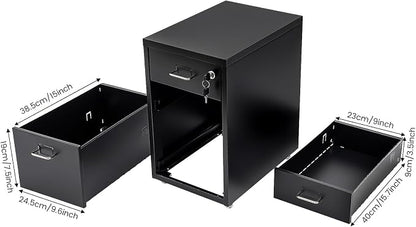 3-Drawer File Cabinet with Lock, Metal Mobile Filing Cabinet Vertical Storage Under Desk for Home Office Fits Legal Letter Document