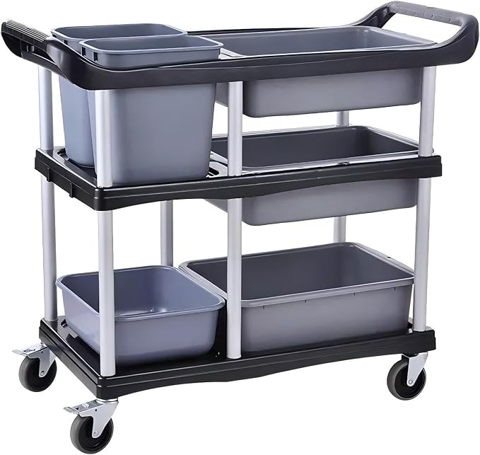 3 Tier Utility Cart Heavy Duty 330lbs Capacity Rolling Service Cart Utility Carts with Wheels Storage Cart Restaurant Supplies Great for Hotel,Kitchen,Laundry Room,Siz:41x18.3x37