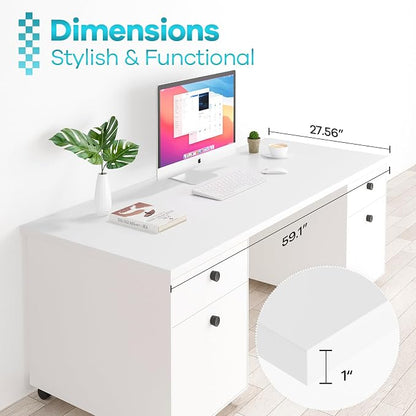 Kaboon 60x28 inches Tabletop, Solid One-Piece Desktop for Sit Stand Desk, Double Desks, L Desk DIY,Wood Countertop Home or Commercial Use,1 inch Thick, White, 27.56" D x 59.1" W