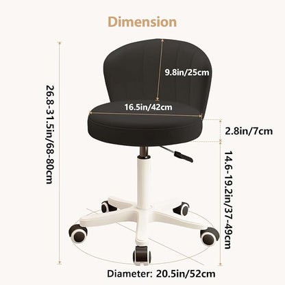 Small Desk Chair Round Rolling Chair with Back PU Leather Height Adjustable Swivel Vanity Work Computer Stool Chair for Home Office Bedroom