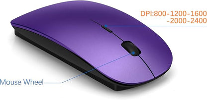 Wireless Keyboard and Mouse Ultra Slim Combo, TopMate 2.4G Silent Compact USB 2400DPI Mouse and Scissor Switch Keyboard Set with Cover, Batteries Included, for PC/Laptop/Windows/Mac - Purple Black