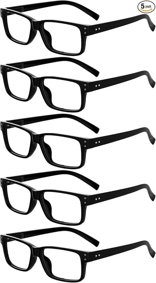 Eyekepper Vintage Reading Glasses for Men - 5 Pack Spring Hinges Classic Readers - Black Frame +1.25