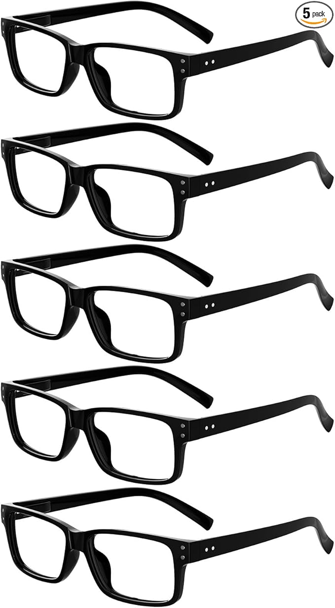 Eyekepper Vintage Reading Glasses for Men - 5 Pack Spring Hinges Classic Readers - Black Frame +1.50