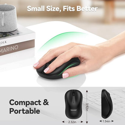 TECKNET Wireless Mouse for Laptop, 2.4G Silent Computer Mouse Quiet Click with 5 DPI Levels,Contoured Grip,Small Portable 30 Months Battery Cordless Mice for PC, Chromebook, Mac -Black