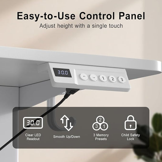 Electric Height Adjustable Desk, 40x24 Inches Standing Desk with 3 Memory Presets & Child Lock, Quiet Motor, Industrial Steel Frame, for Clean Computer Workstation or Editing Desk,White