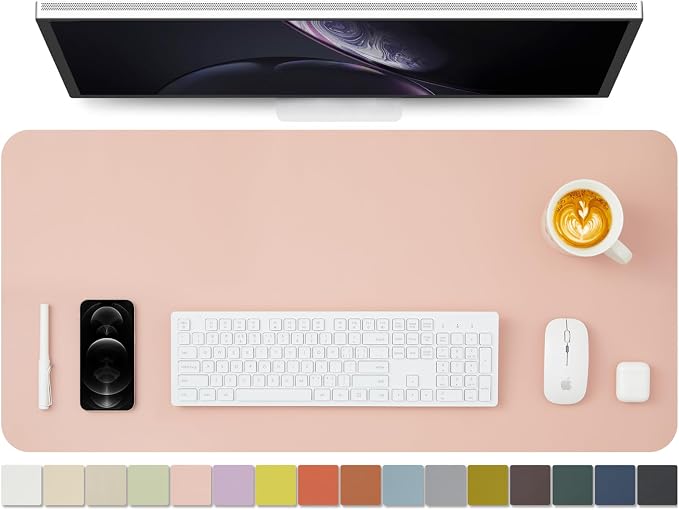 Leather Desk Mat - Non-Slip PU Pad for Office & Home - Organization Accessory - Ideal for Large Mouse Pad & Desk Mat (Pink, 36"x 17")
