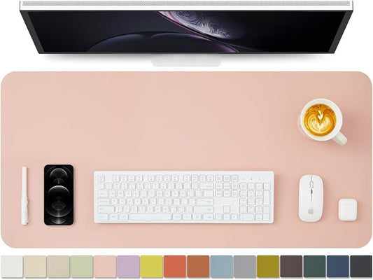 Leather Desk Mat - Non-Slip PU Pad for Office & Home - Organization Accessory - Ideal for Large Mouse Pad & Desk Mat (Pink, 36"x 17")
