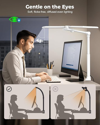 LED Desk Lamp with Clamp, 3600LM 448LEDs Ultra-Bright Architect Desk Light with Remote Control, Desk Light with Stepless Dimming and Stepless Color Temp, Memory Function for Study and Workbench, White