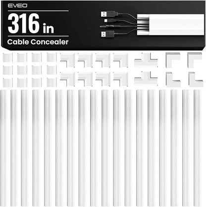 EVEO Cord Hider - 300” Cord Cover Wall Cable Hider, Cable Concealer, Wire Hiders for TV on Wall. Cable Management, Cord Hider Cable Raceway Wire Covers for Cords (White, Large)
