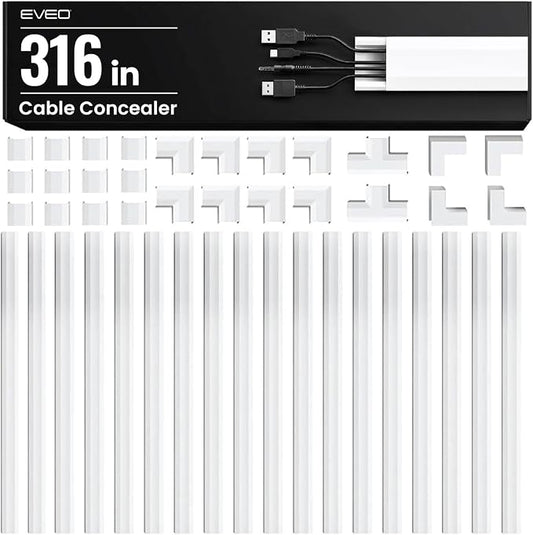 EVEO Cord Hider - 300” Cord Cover Wall Cable Hider, Cable Concealer, Wire Hiders for TV on Wall. Cable Management, Cord Hider Cable Raceway Wire Covers for Cords (White, Large)