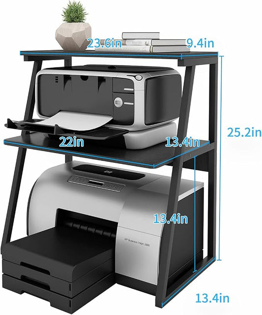 PUNCIA 3 Tier Wood Desktop Printer Stand Large Capacity Storage Rack | Black Heavy Duty Shelf Fits Laser Printers Copiers Fax Machines Books Organizer for Home Office Dorm Room