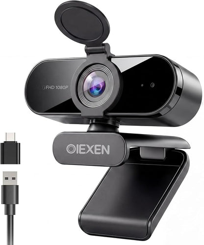 1080P Webcam with Microphone Noise Reduction, Auto Exposure, 90°FOV Wide Angle, Privacy Cover, USB-A to C Adapter, Plug & Play Streaming Camera for PC/Mac/Switch 2, Zoom/Teams/Skype/Meetings