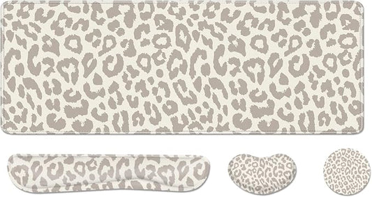 Cheetah Desk Pad and Keyboard Wrist Rest, Large Mouse Pad + Keyboard Pad+Mouse Wrist Support, Non-Slip Desk Mat Protector for Office, Home 31.5×11.8 Inches Leopard
