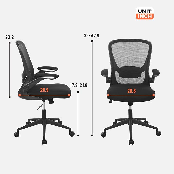Home Office Chair Ergonomic Desk Chair Mesh Computer Chair Swivel Rolling Executive Task Chair with Lumbar Support Arms Mid Back Adjustable Chair for Men Adults, Black