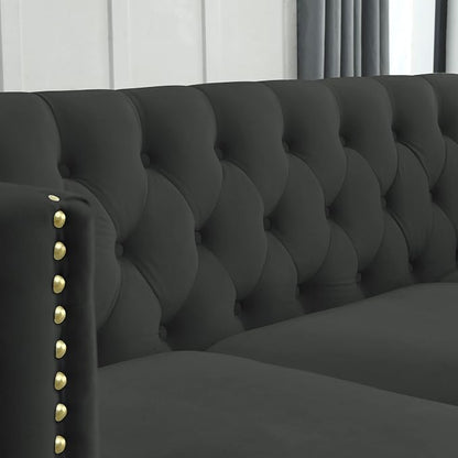 mikibama 58" Velvet Loveseat Sofa Couch for Living Room,Button Tufted 2 Seater Couches with Nailhead Trims,Modern Upholstered 2-seat Sofas with Golden Metal Legs for Bedrooom,Office