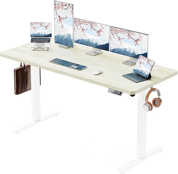 Standing Desk Electric Height Adjustable Desk 55 x 23.6 Inches Sit Stand up Desk, Computer Home Office Desk Memory Preset with Two-Piece Desktop (Natural, 55 * 24 Inch)