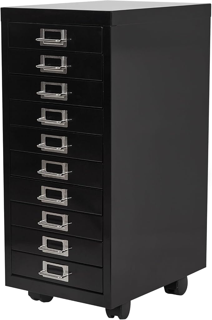 File Cabinet Mini 10 Tier Metal File Organizer Document Organizer with Wheel, Black Color, for Home Office, Office Desk File