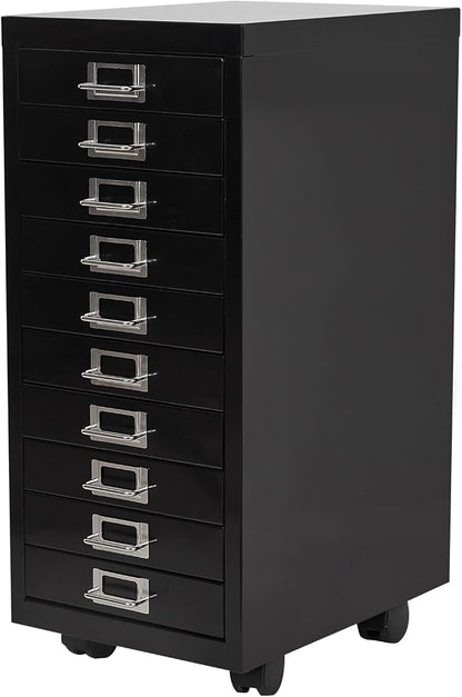File Cabinet Mini 10 Tier Metal File Organizer Document Organizer with Wheel, Black Color, for Home Office, Office Desk File