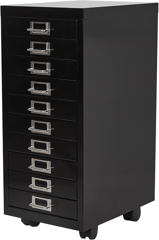 File Cabinet Mini 10 Tier Metal File Organizer Document Organizer with Wheel, Black Color, for Home Office, Office Desk File