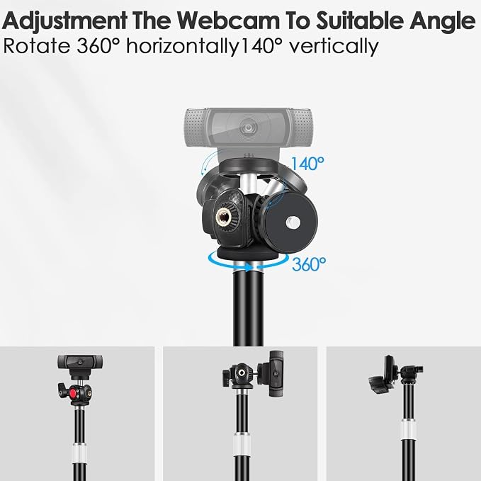 Webcam Tripod Stand for Desk: Webcam Stand for Logitech Brio | C920 | C922 | C615 | C930e - Height & Angle Adjustable Desktop Tripod for Light & 1/4" Thread for Live Streaming | Video Calling