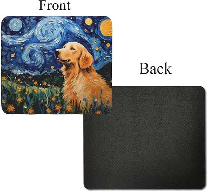 Starry Night Dog Mouse Pad for Computer Laptop Home Office Gaming Working Desk Desktop Accessories Non-Slip Rubber Mouse Pad for Dog Lovers (Golden Retriever)