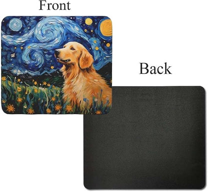 Starry Night Dog Mouse Pad for Computer Laptop Home Office Gaming Working Desk Desktop Accessories Non-Slip Rubber Mouse Pad for Dog Lovers (Golden Retriever)