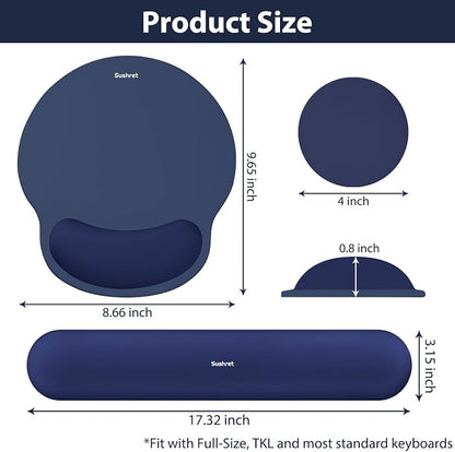 Sushret Mouse Pad and Keyboard Wrist Rest, 3-in-1 Gel Memory Foam Ergonomic Mouse Pad with Wrist Rest Set, Gaming Mousepad Arm Cushion Support for Computer Office Desk Accessories Cute Setup,Dark Blue