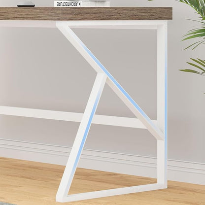 HSH Farmhouse Computer Desk, Large Home Office PC Desk, Modern Simple Metal Wood Desk Workstation for Executive Writing Study, Rustic Long Bedroom Living Room Table, White and Rustic Oak, 60 Inch